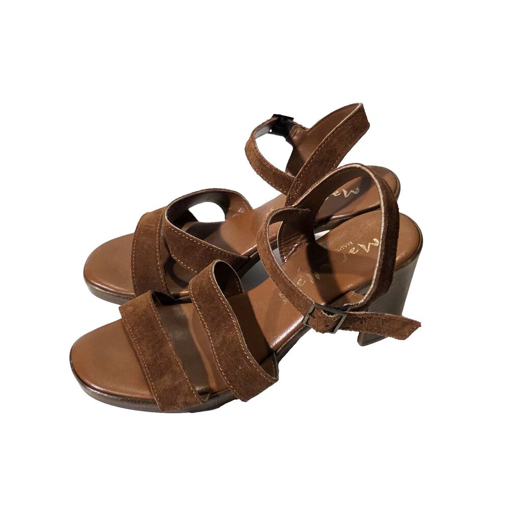 Mariella Womens Block Heels Brown Suede Leather Sandals Sz 7.5